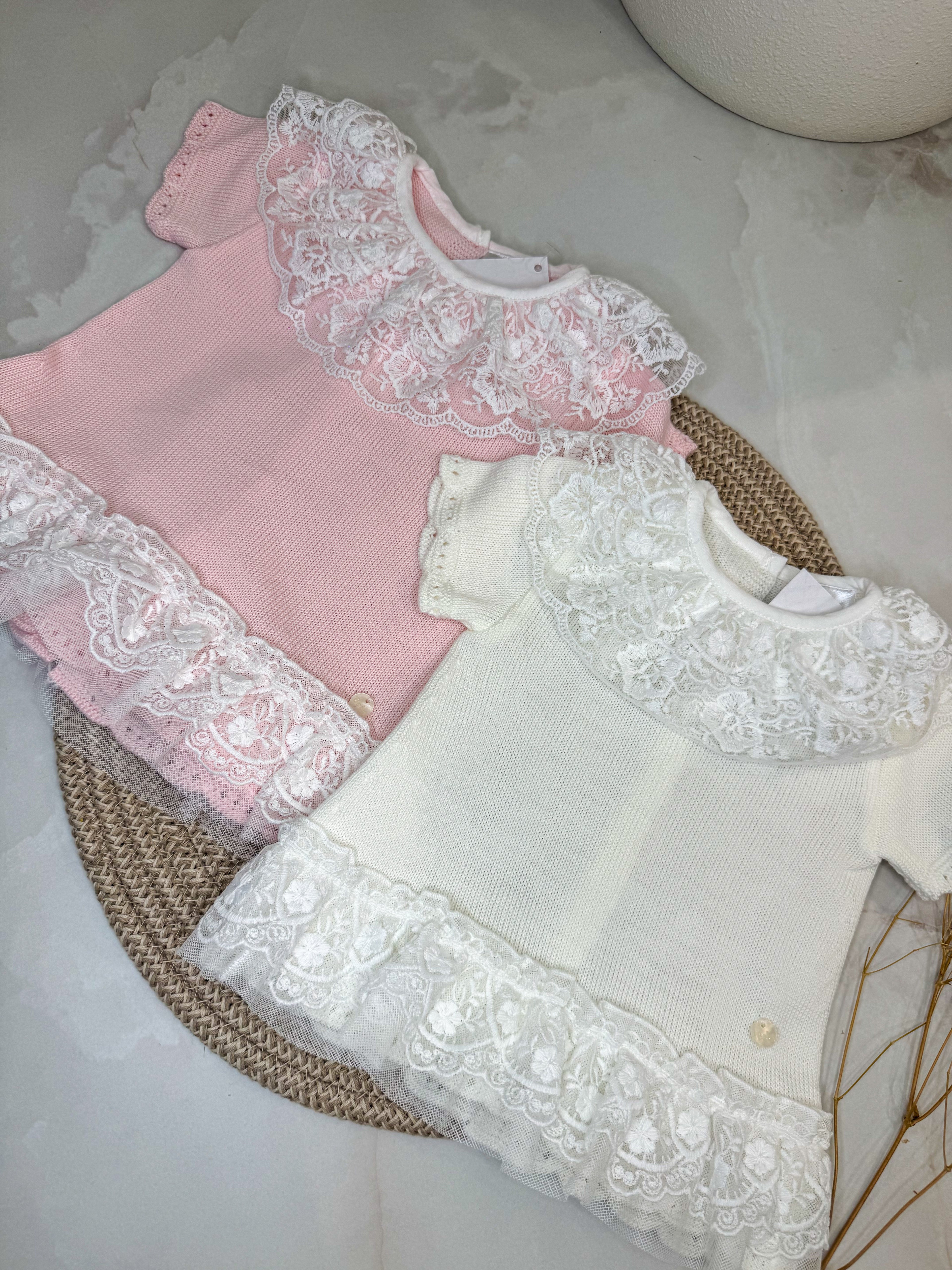 Annabelle knit & lace dress pink
