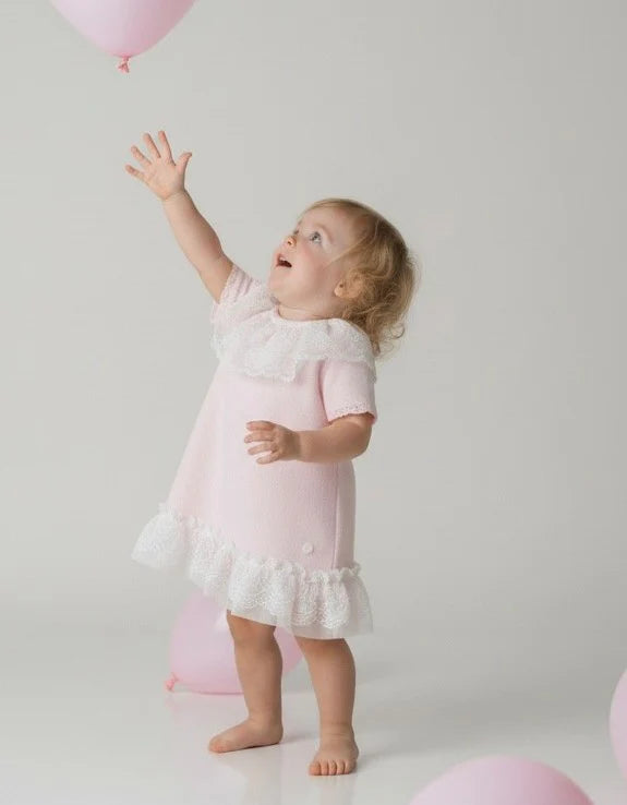 Annabelle knit & lace dress pink