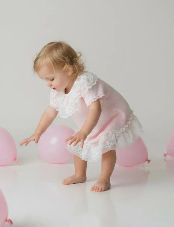 Annabelle knit & lace dress pink