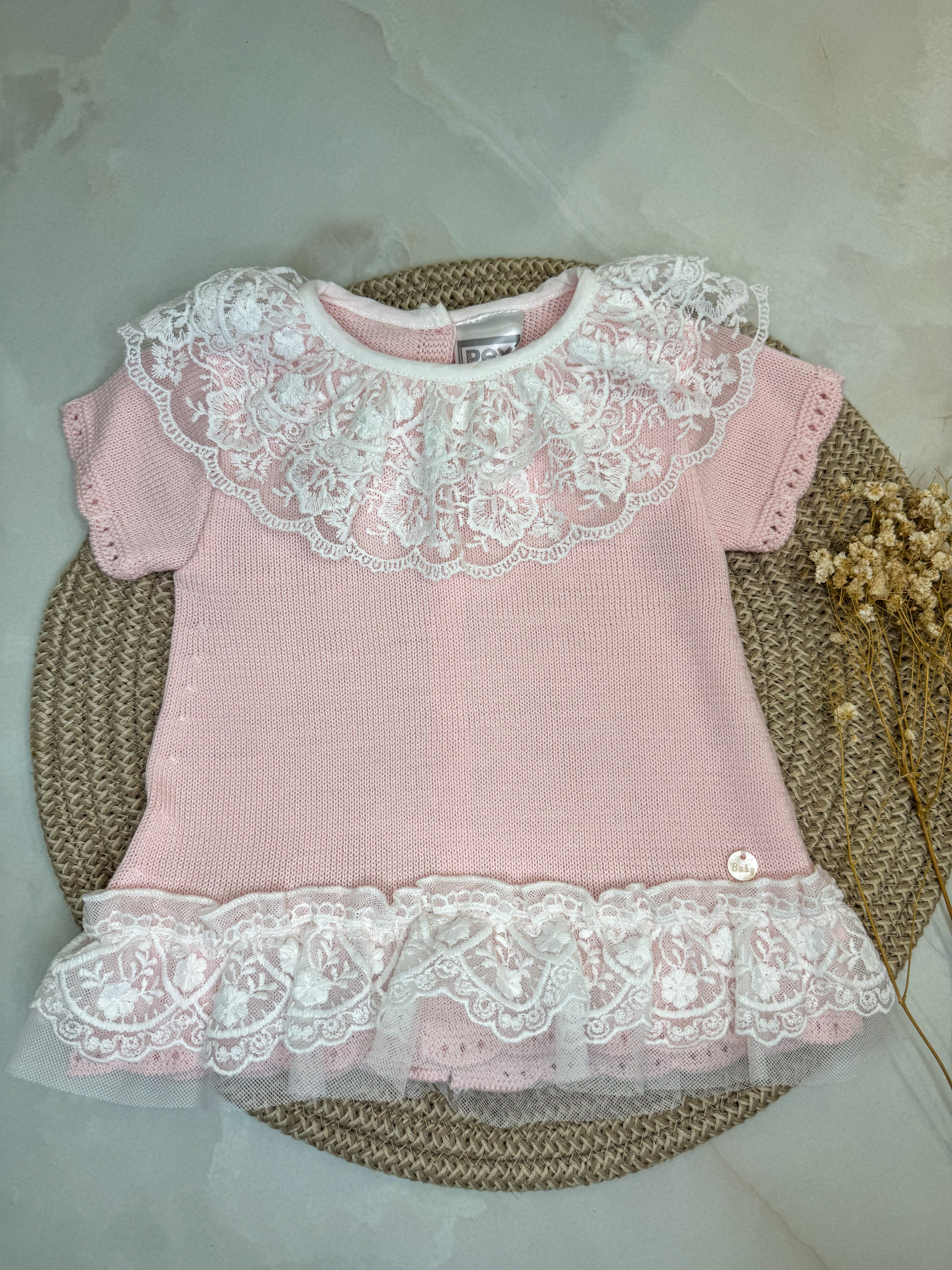Annabelle knit & lace dress pink