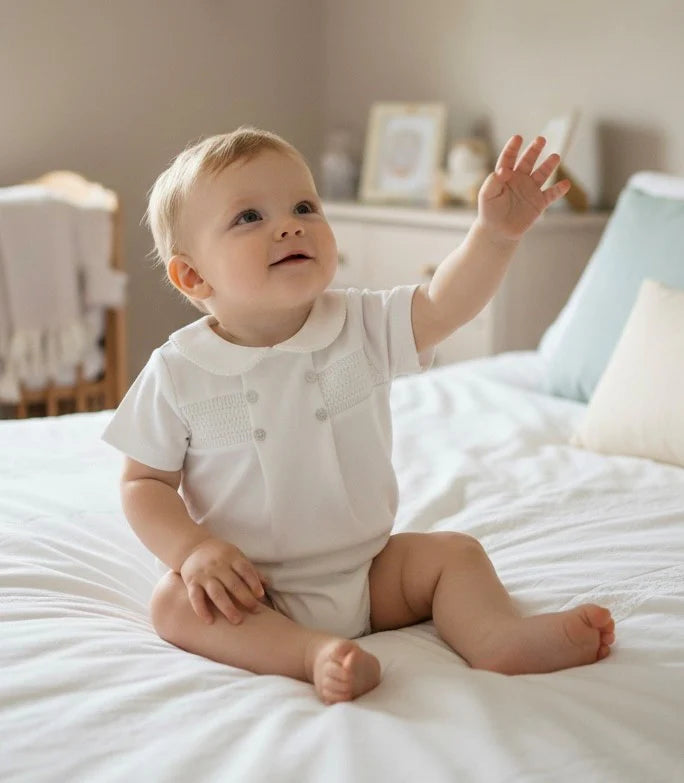 Smocked Cotton Romper - Ivory